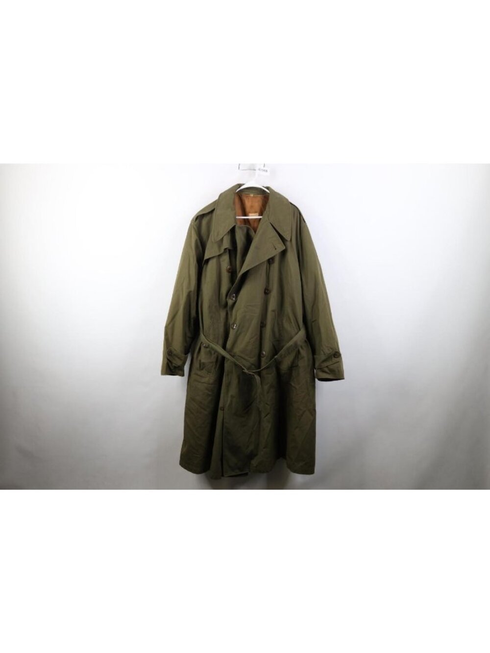 Vtg 40s WWII Mens 46R Military Belted OD7 Officers Field Overcoat Trench Coat
